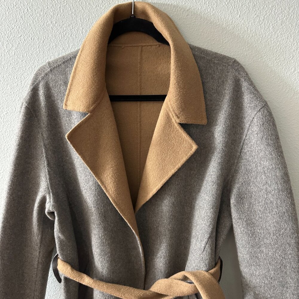 Rag & Bone Gray Tan Reversible Wool Blend Belted Trench Coat Jacket Medium* - Picture 6 of 8